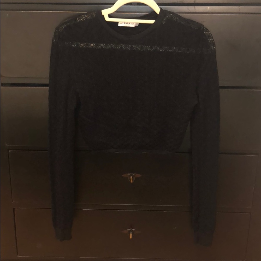 Zara black crotched lace crop top